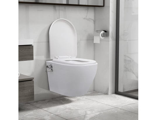 VIDAXL - Toilette murale sans bord à fonction de bidet céramique blan...