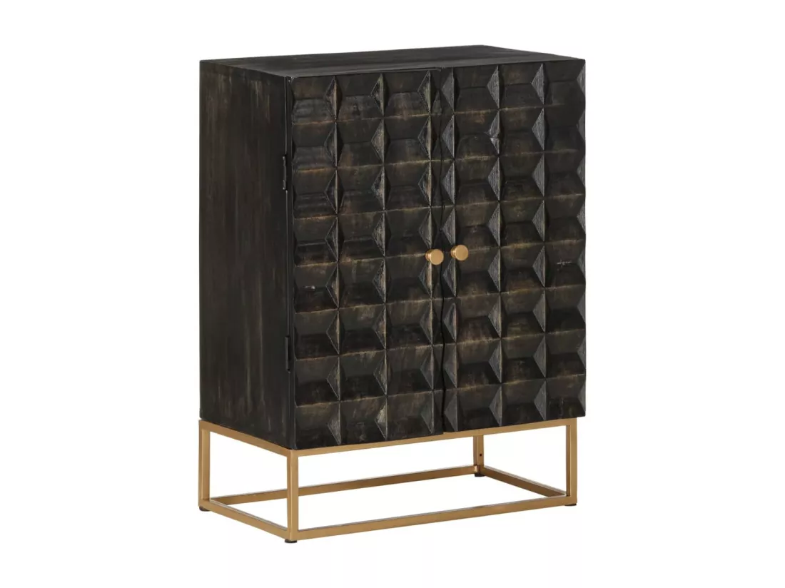 Buffet Noir 55x34x75 cm Bois massif de manguier et fer