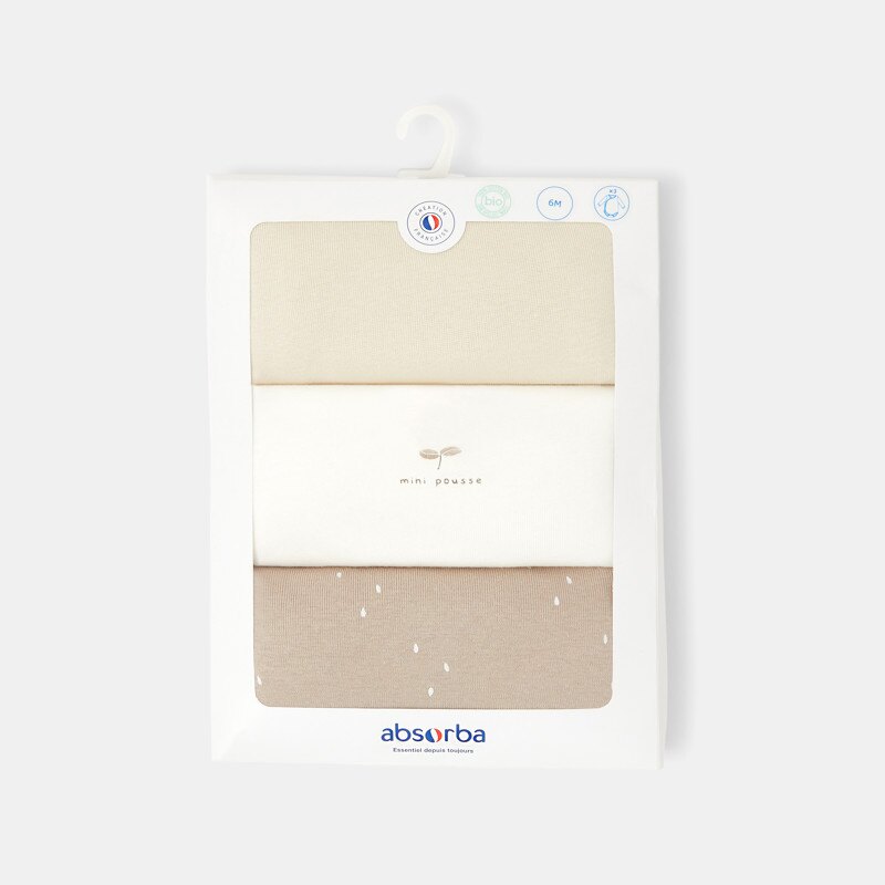 Lot de 3 bodies cœur croisé à manches longues en coton bio beige naissance Absorba Beige