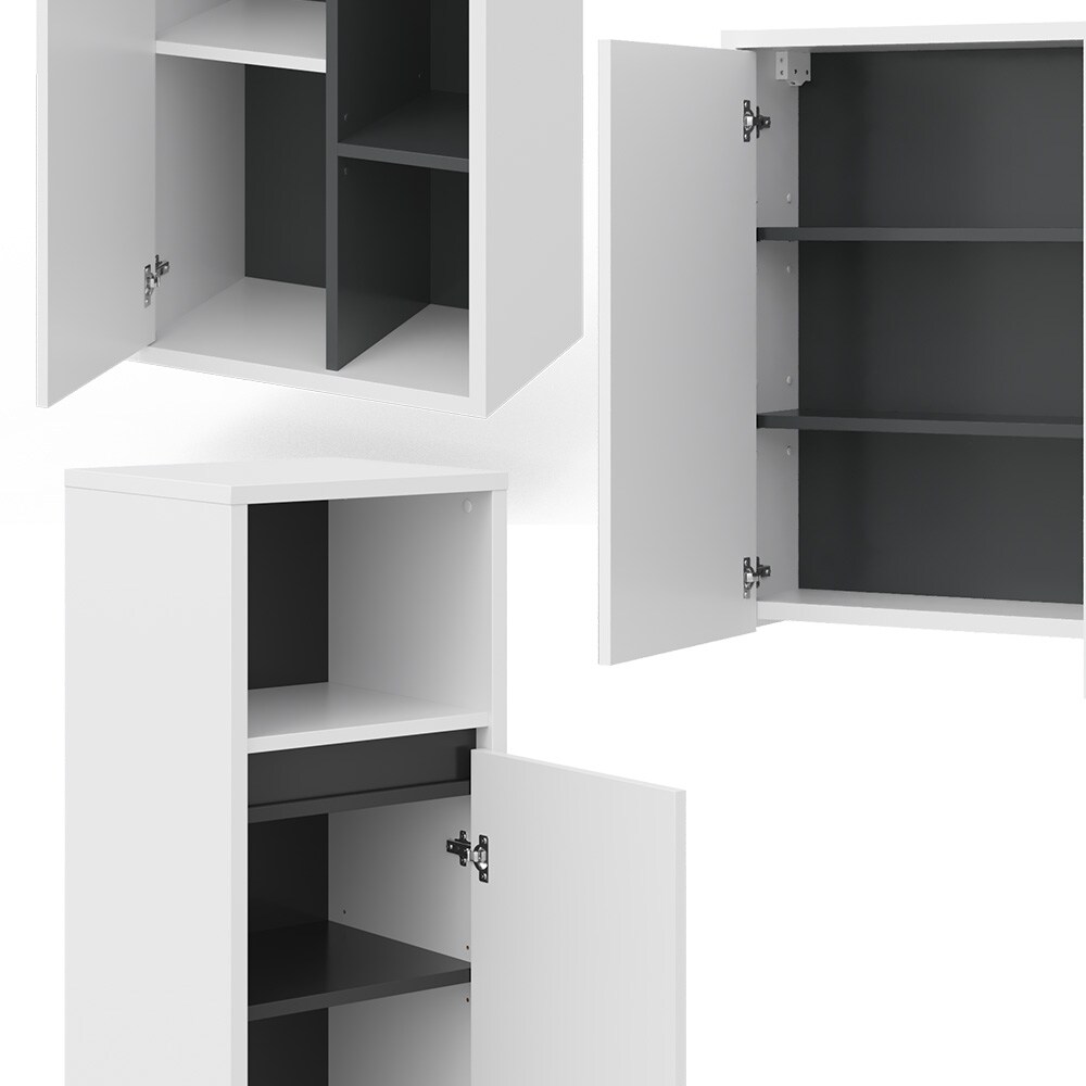 Vicco Badmöbelset Viola Weiß Anthrazit modern Badezimmerschrank Badschrank Badezimmermöbel Waschtischunterschrank Spiegelschrank Midischrank Hochschrank Schranktür Schrankfach Ablage Aufbewahrung