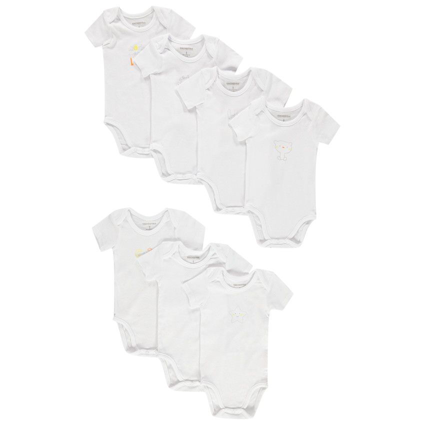 Lot de 7 bodies manches courtes à motif printé - Blanc
