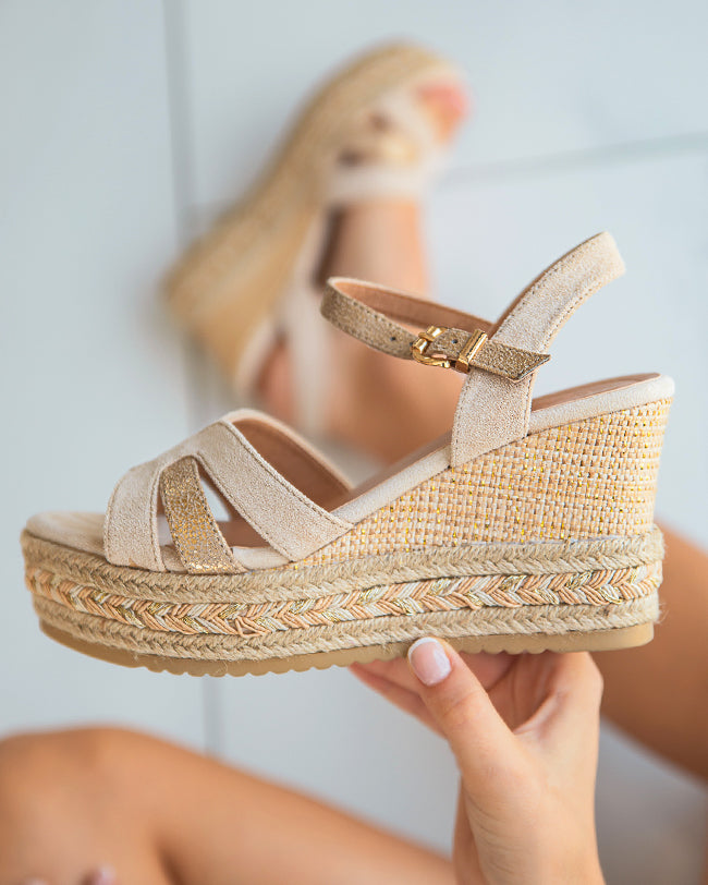 Sandale compensée femme beige - Antonella