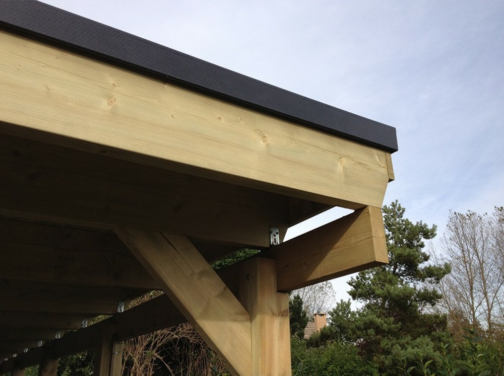 Carport bois castellane - 373x555 - panneau de fond intégré - toiture en bois + feutre bitumeux - abri 1voiture