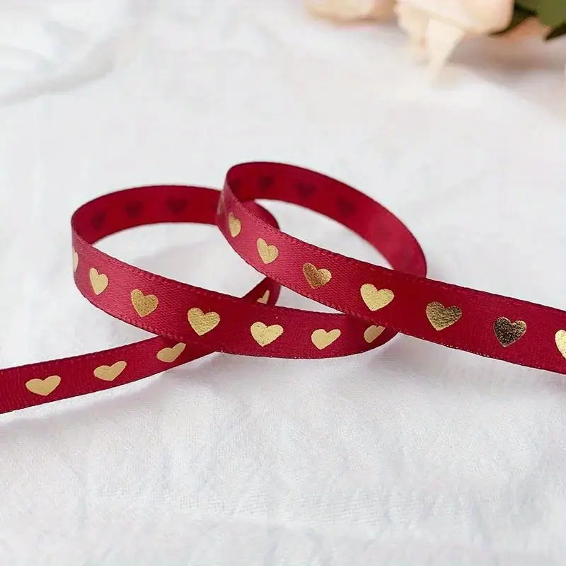 (1cmx35m) Geschenkband Satin Deko Band mit Herz Print - Bordeaux