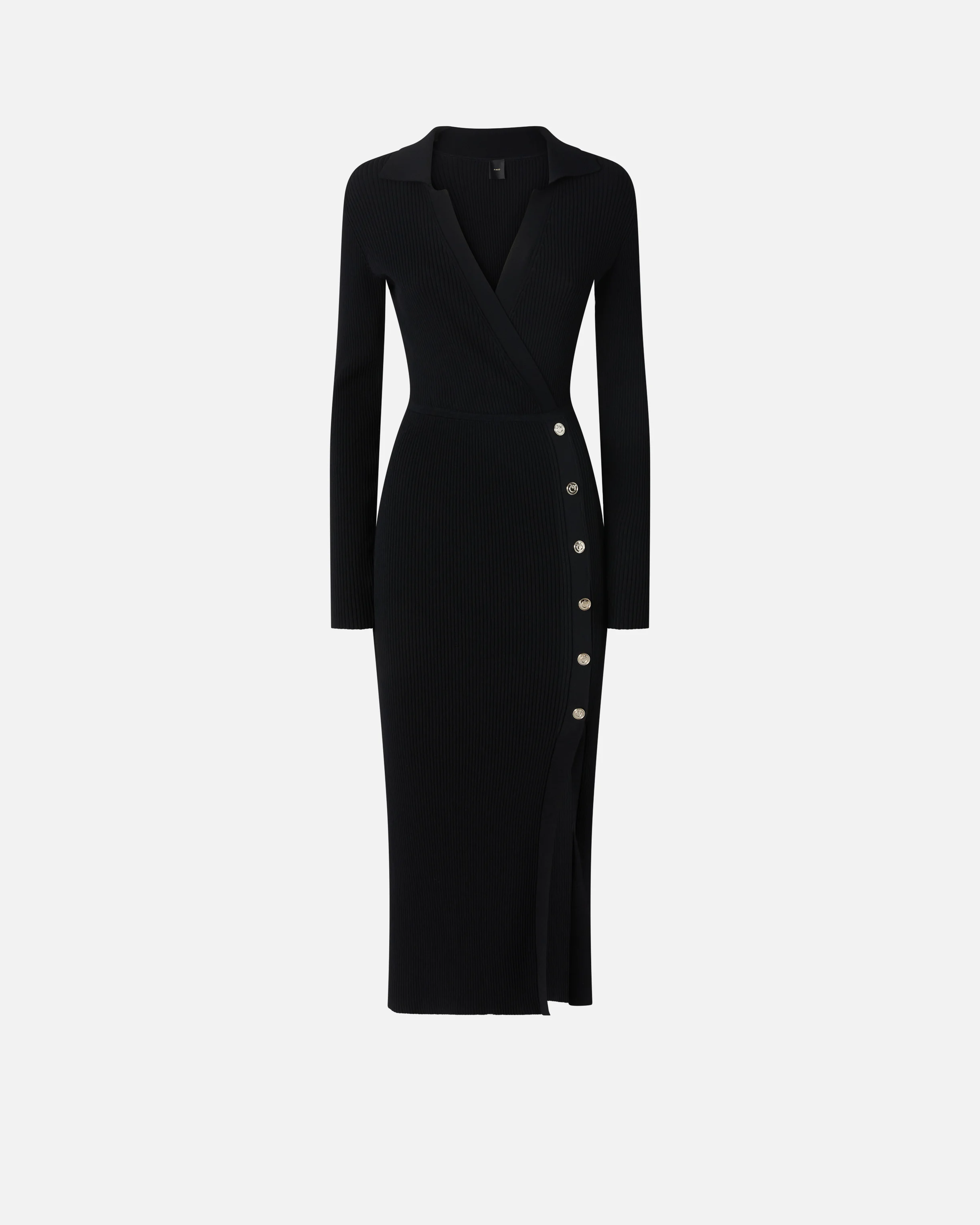 Robe longue côtelée à boutons dorés | Noir