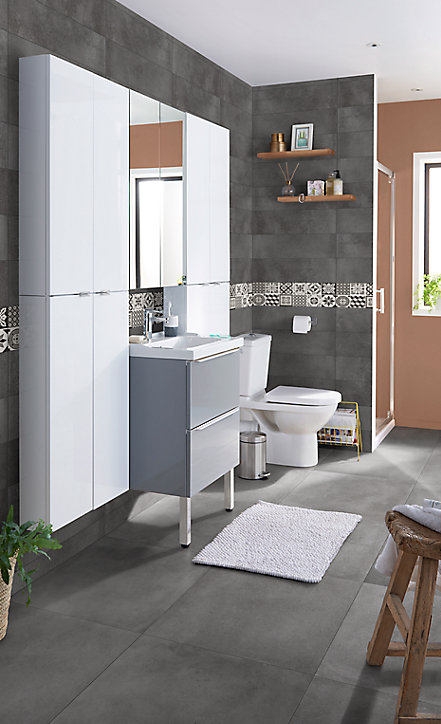 Carrelage sol anthracite 61,6 x 61,6 cm Konkrete