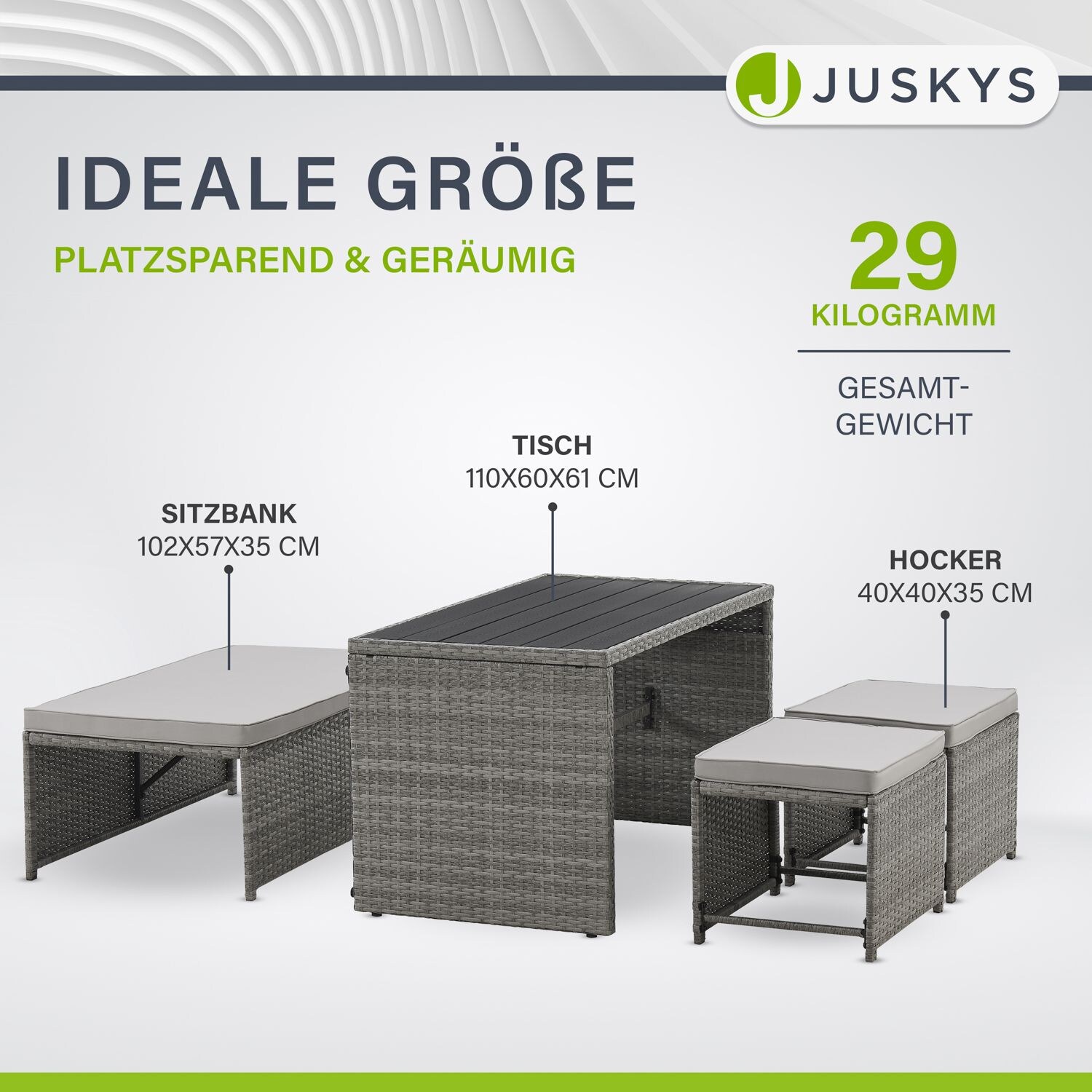 Juskys 2in1 Polyrattan Relax Gartenmöbel Set Jamaika - Lounge für Balkon & Outdoor, Balkonmöbel Grau