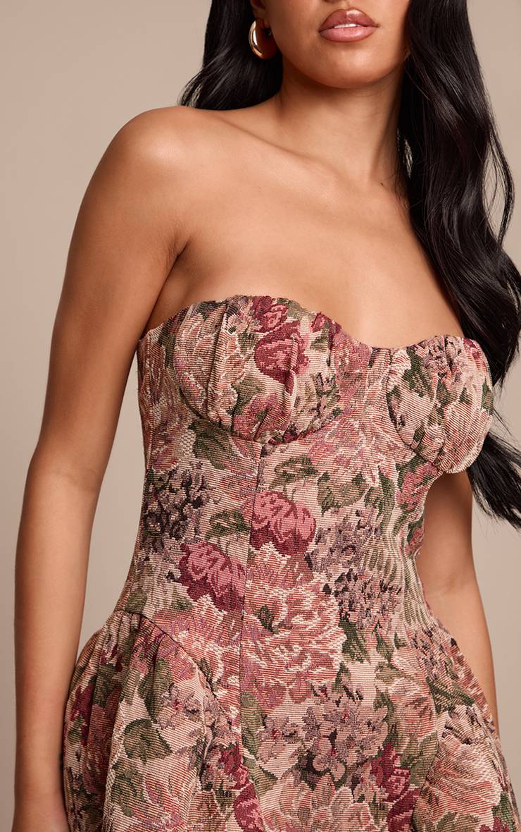 Rose Robe Droite Bustier À Motif Tapisserie