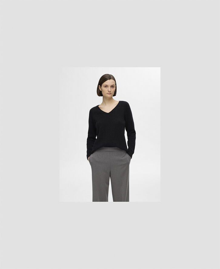 Selected Femme SLFLULU NEW LS WOOL KNIT V-NECK B NOOS Sort