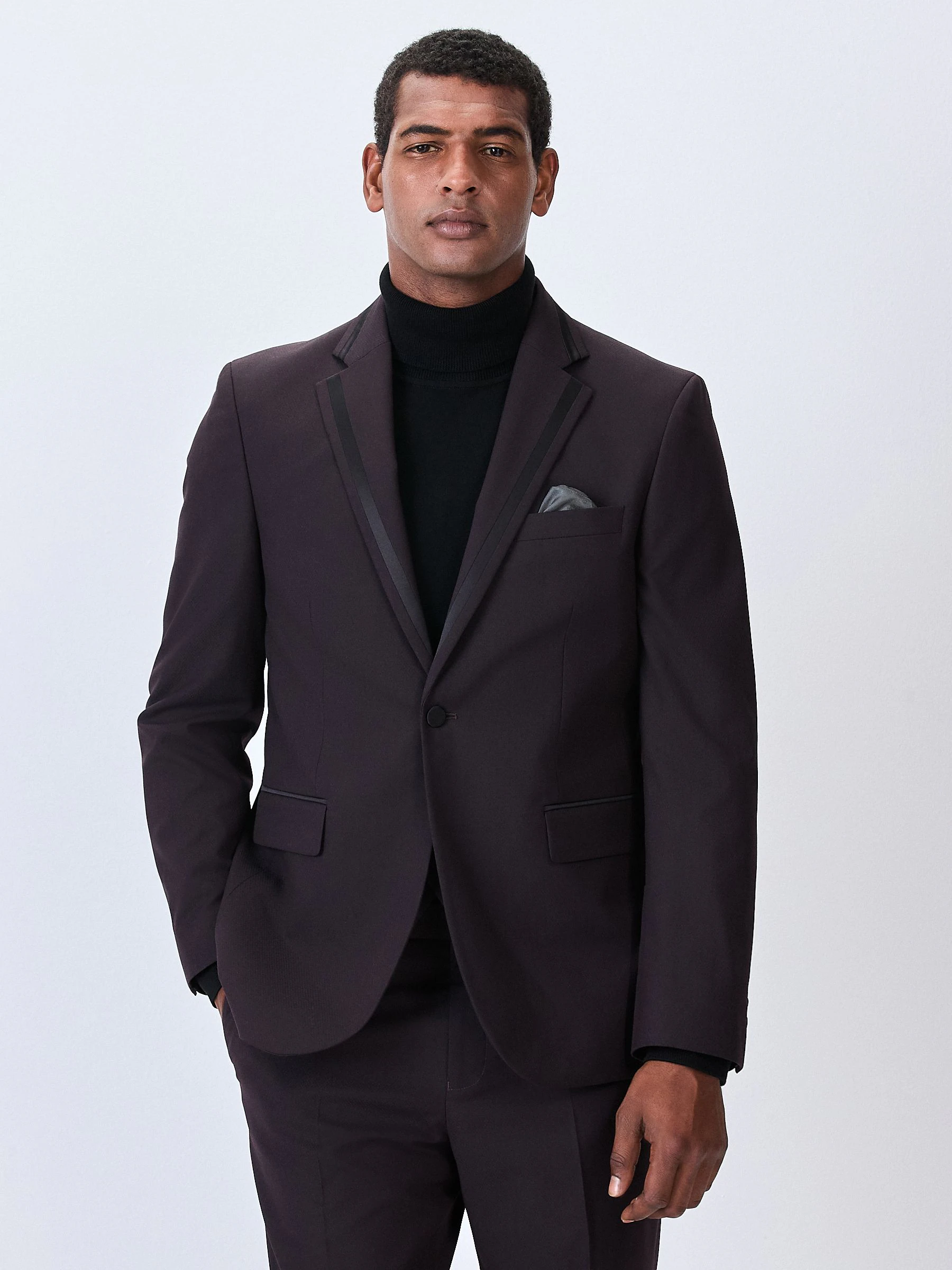 Bordeauxrood - Tailored fit - Inset Lapel Detail Tuxedo Suit Jacket