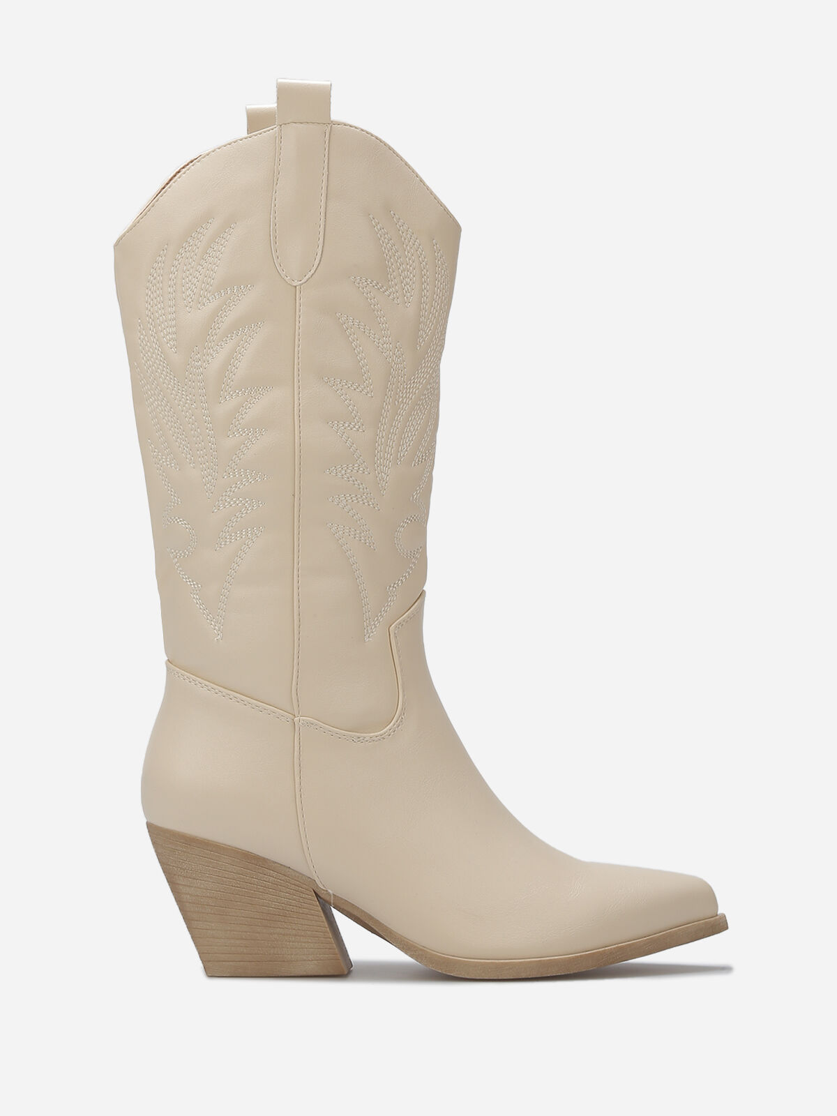 Santiags en simili et motifs brodés- Beige