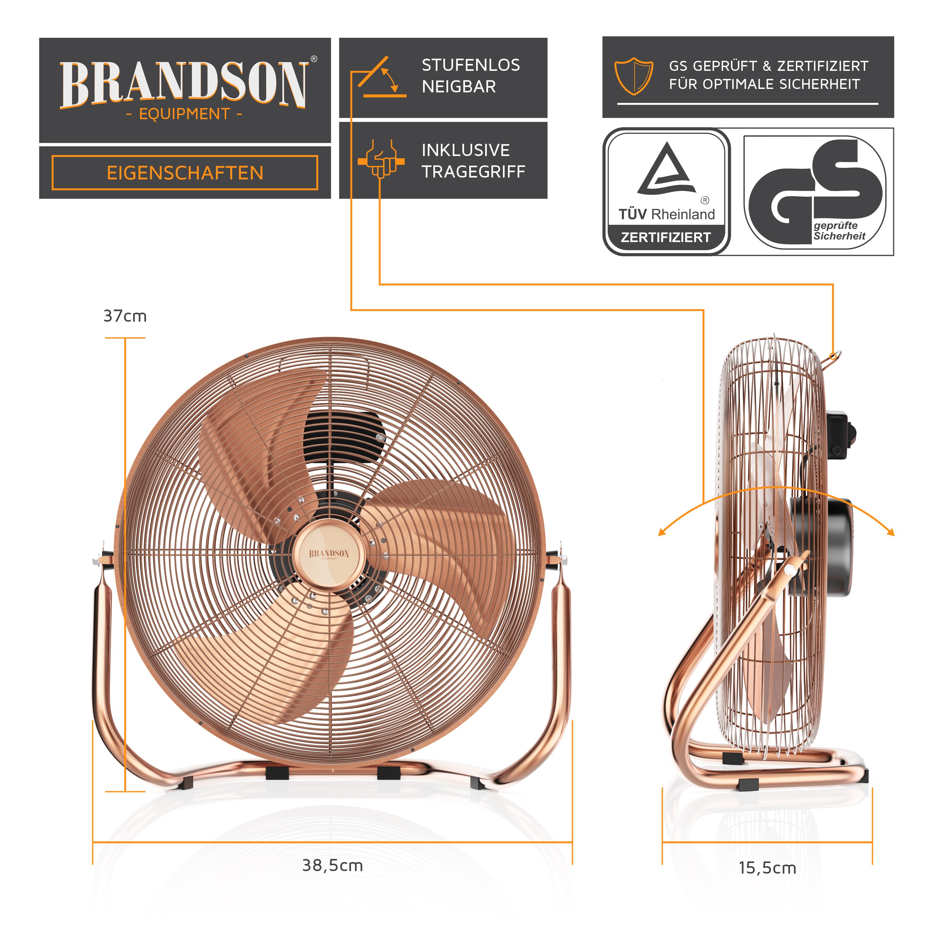 Brandson Windmaschine Retro Stil, Ventilator, Standventilator 30cm, Tischventilator Bodenventilator, hoher Luftdurchsatz robuster Stand