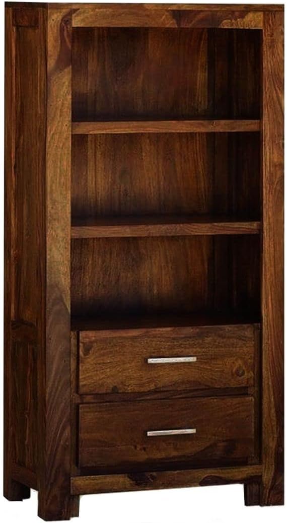 MASSIVMOEBEL24.DE | Metro Life massives Regal #112 - Honey, lackiert | aus Sheesham-Holz | 3 Fächer - 2 Schubladen | 35x60x120cm | Bücherregal Hochregal Standregal offenes Regal