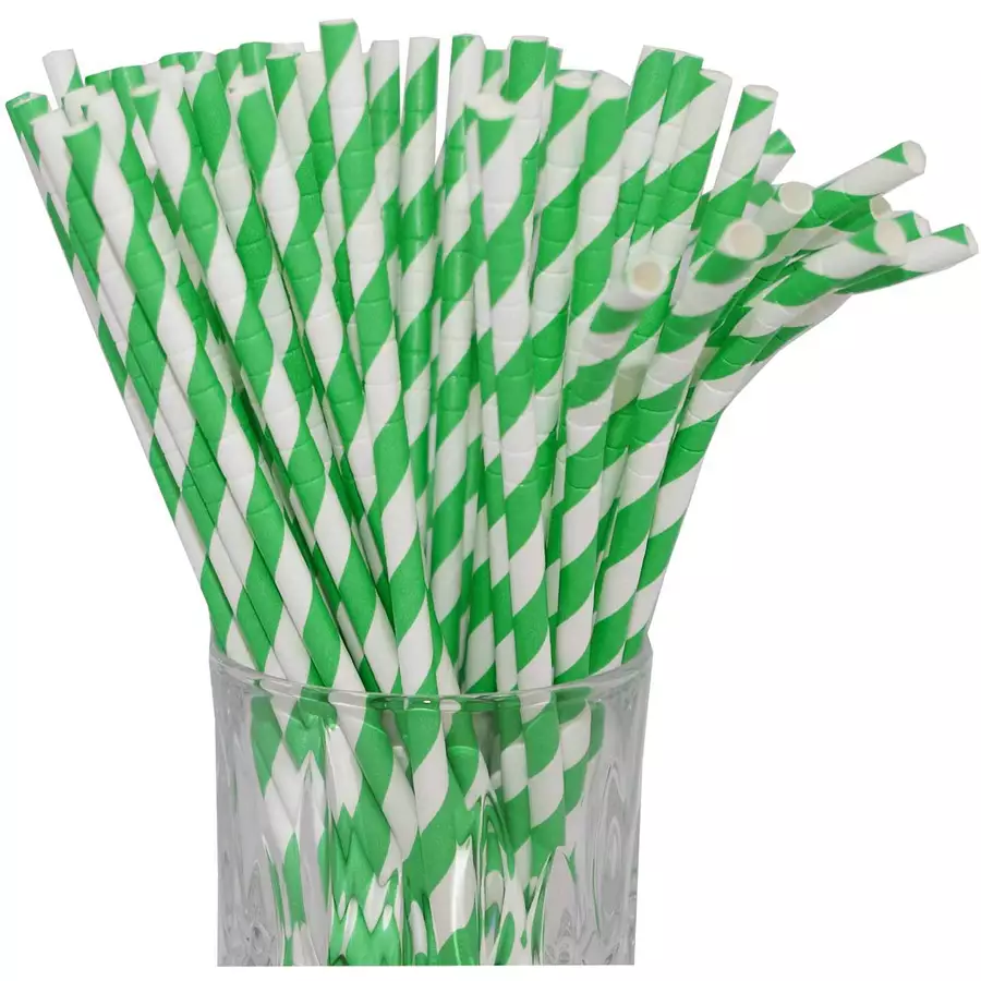 Luxentu Papier-Trinkhalme gestreift mit Knick 20 cm 100er Set grün