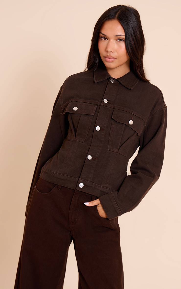 Dark Chocolate Veste En Jean Plissée Avec Dos Cintré