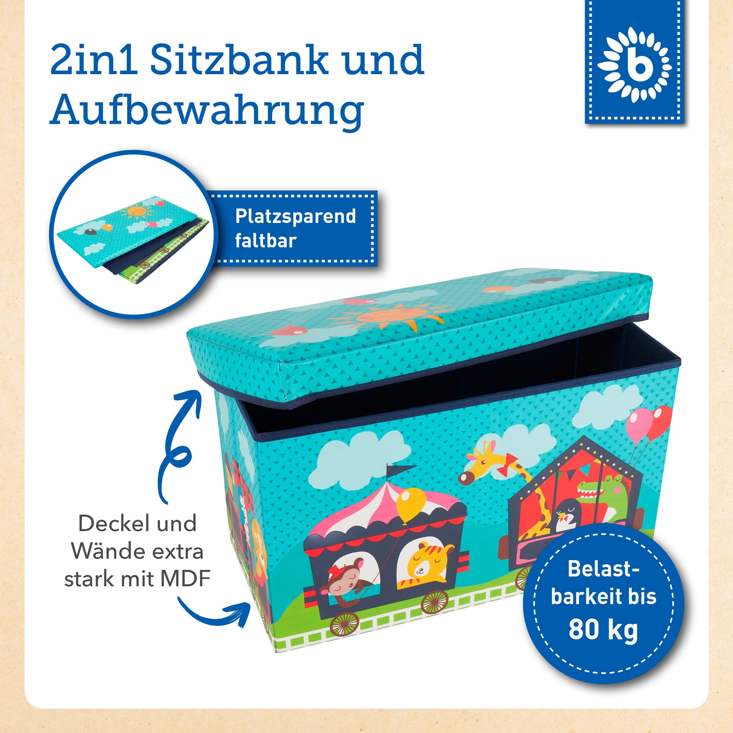 Bieco Aufbewahrungsbox mit Deckel Kinder Zirkus Mehrfarbig