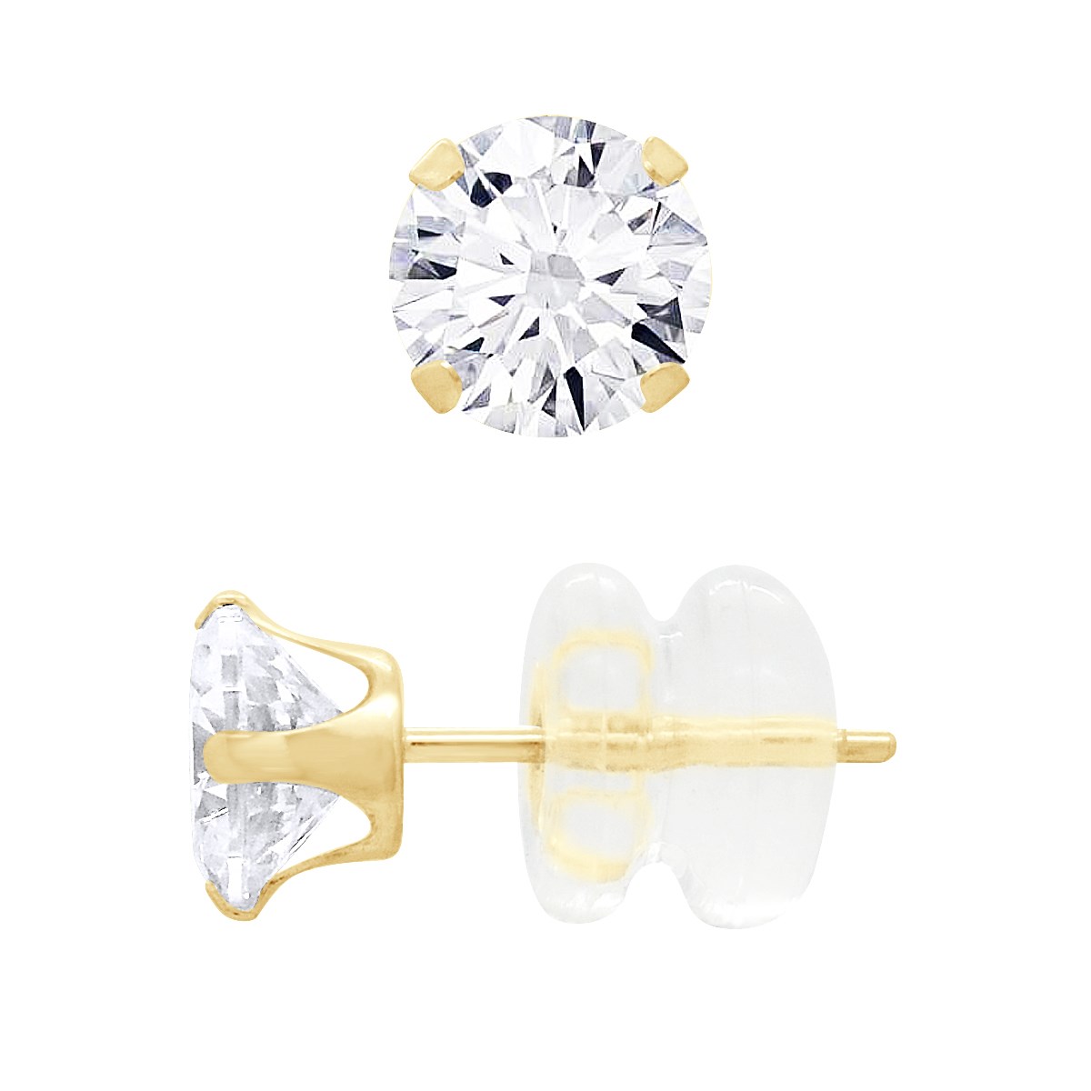 Boucles D'Oreilles Puces - Or Jaune - Ornées d'Oxydes de Zirconium 5 mm serti Griffe