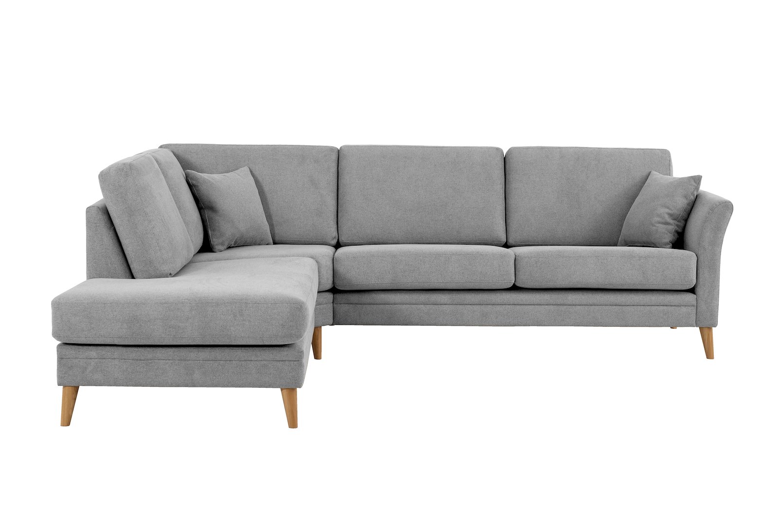 Eden hjørnesofa 2,5-seter med åpen ende venstre. Tekstil Brooklyn 3/1 Light Grey med ben i eik natur (15137).