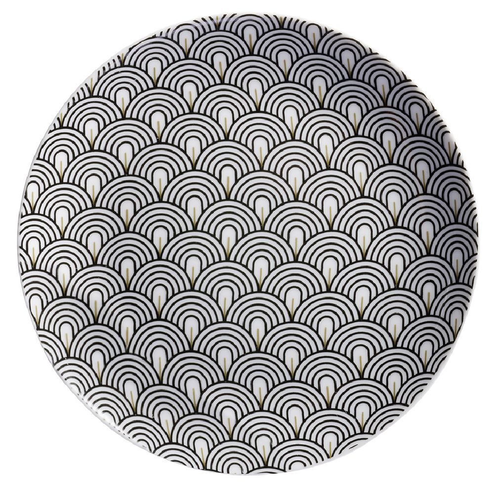 Assiette à dessert motif vague japonaise gris