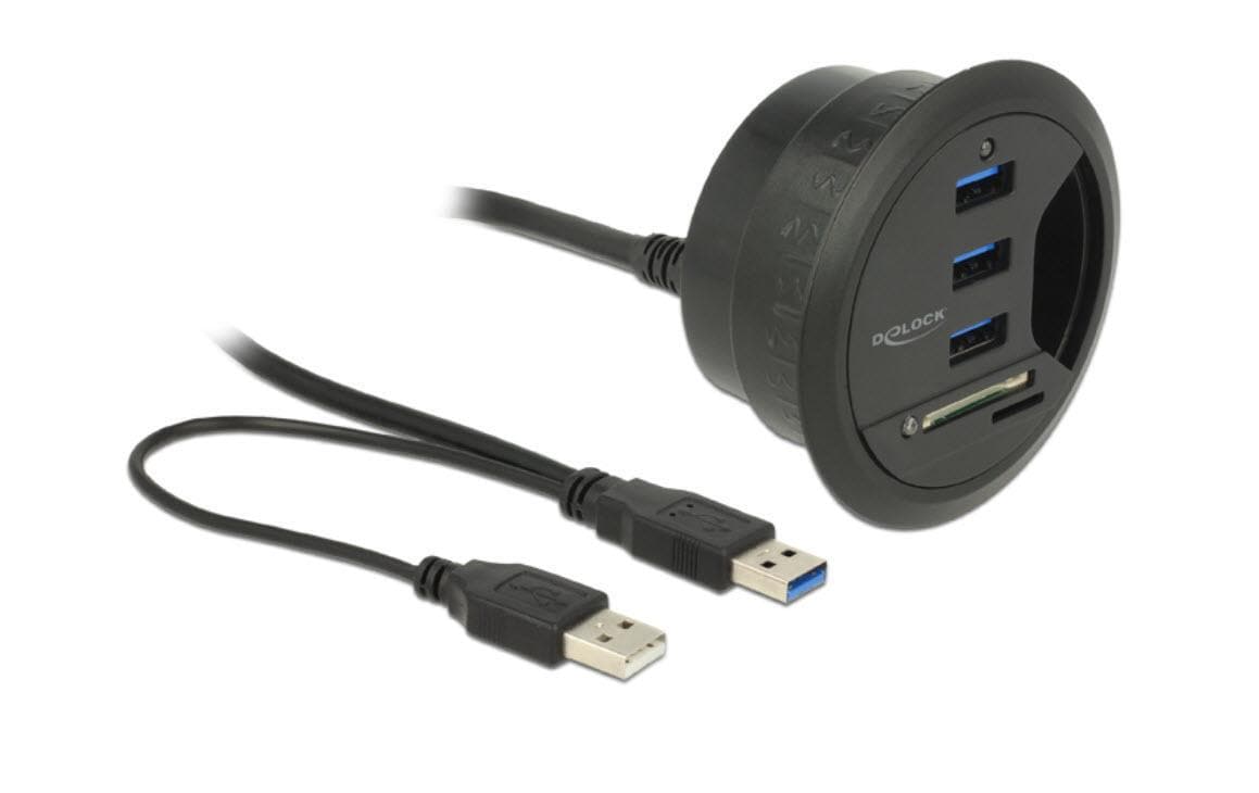 Tisch-Hub USB 3.0 + SD Card Reader3-Port-USB-Hub und Card Reader zur Tischplattenmontage