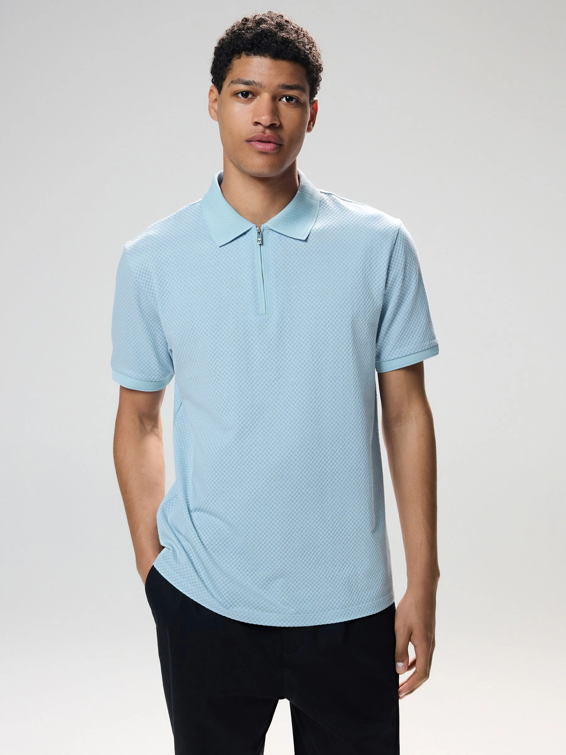 Blauw - Modieus poloshirt met kwartrits
