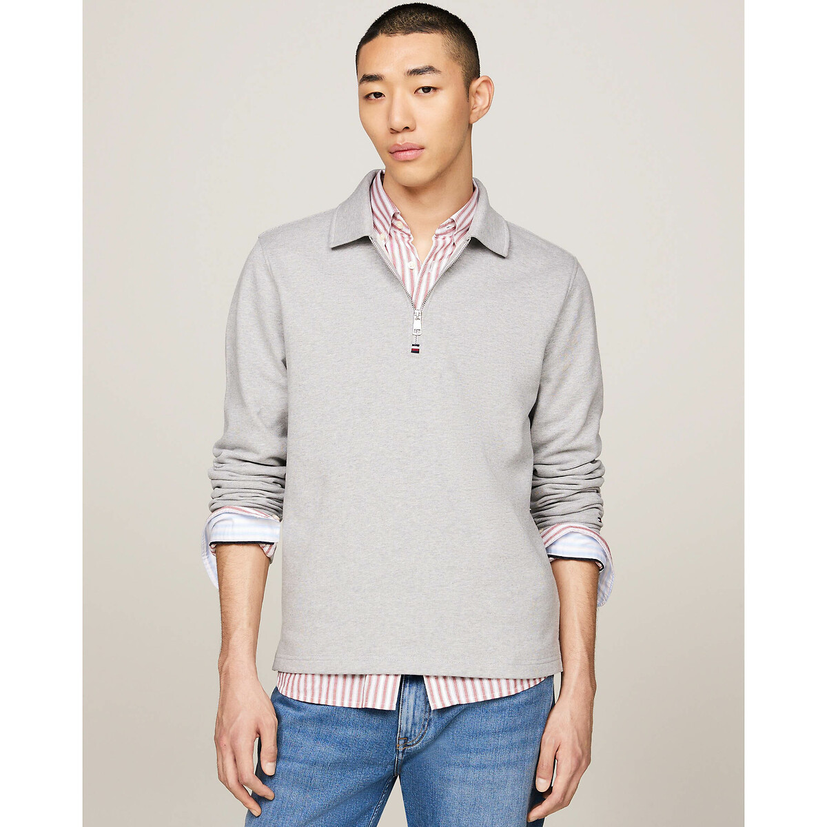 Suéter TOMMY HILFIGER com gola polo e meio zíper