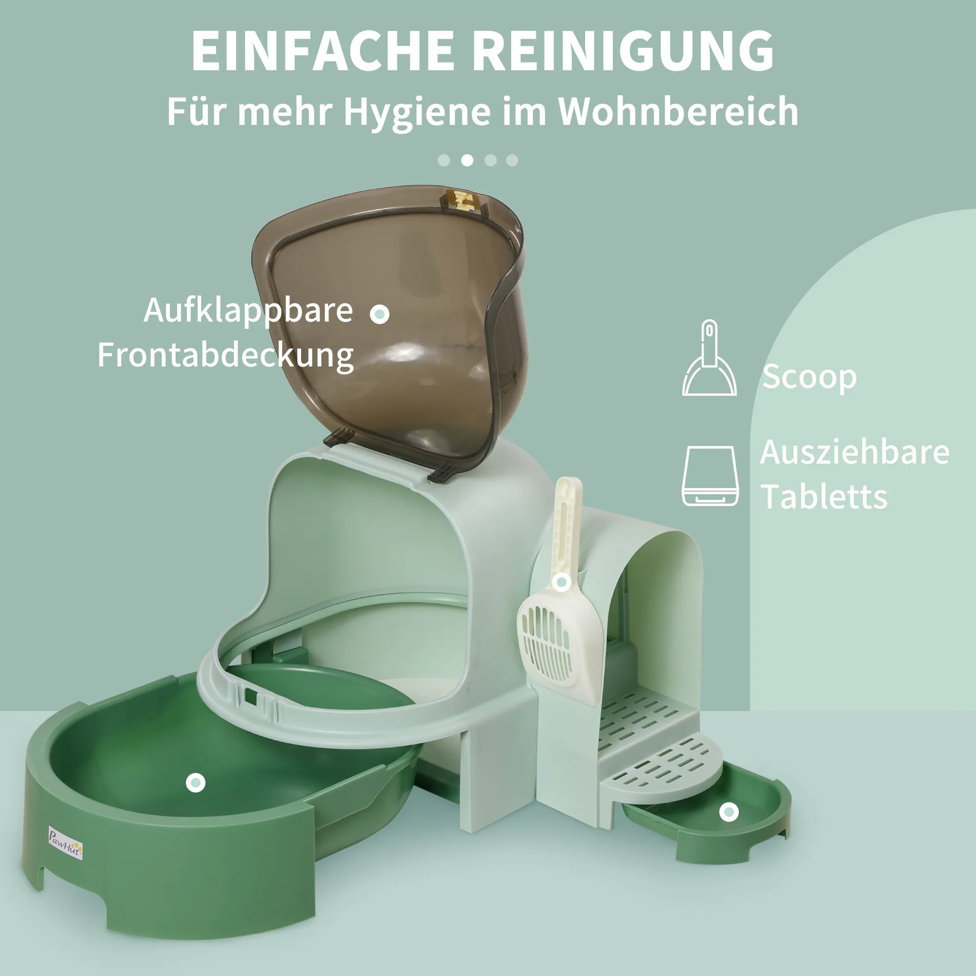 PawHut Katzentoilette mit Schaufel grau 52L x 60B x 42H cm