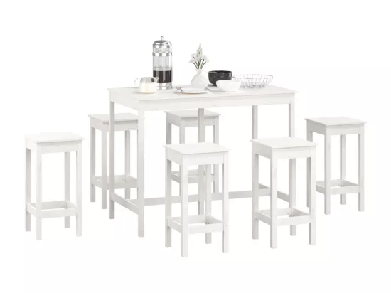 Ensemble de bar 7 pcs Blanc Bois de pin massif