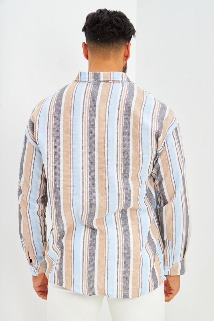 Chemise en maille de coton rayée beige