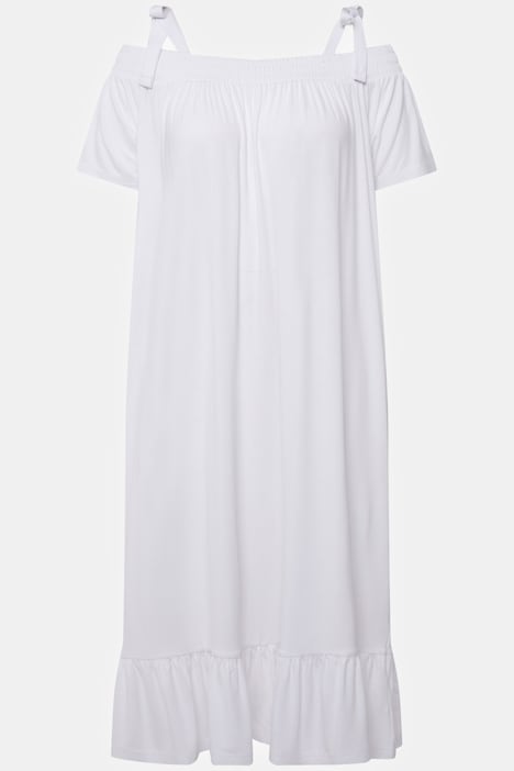 Midikleid, Volant, A-Linie, Carmenausschnitt, Halbarm