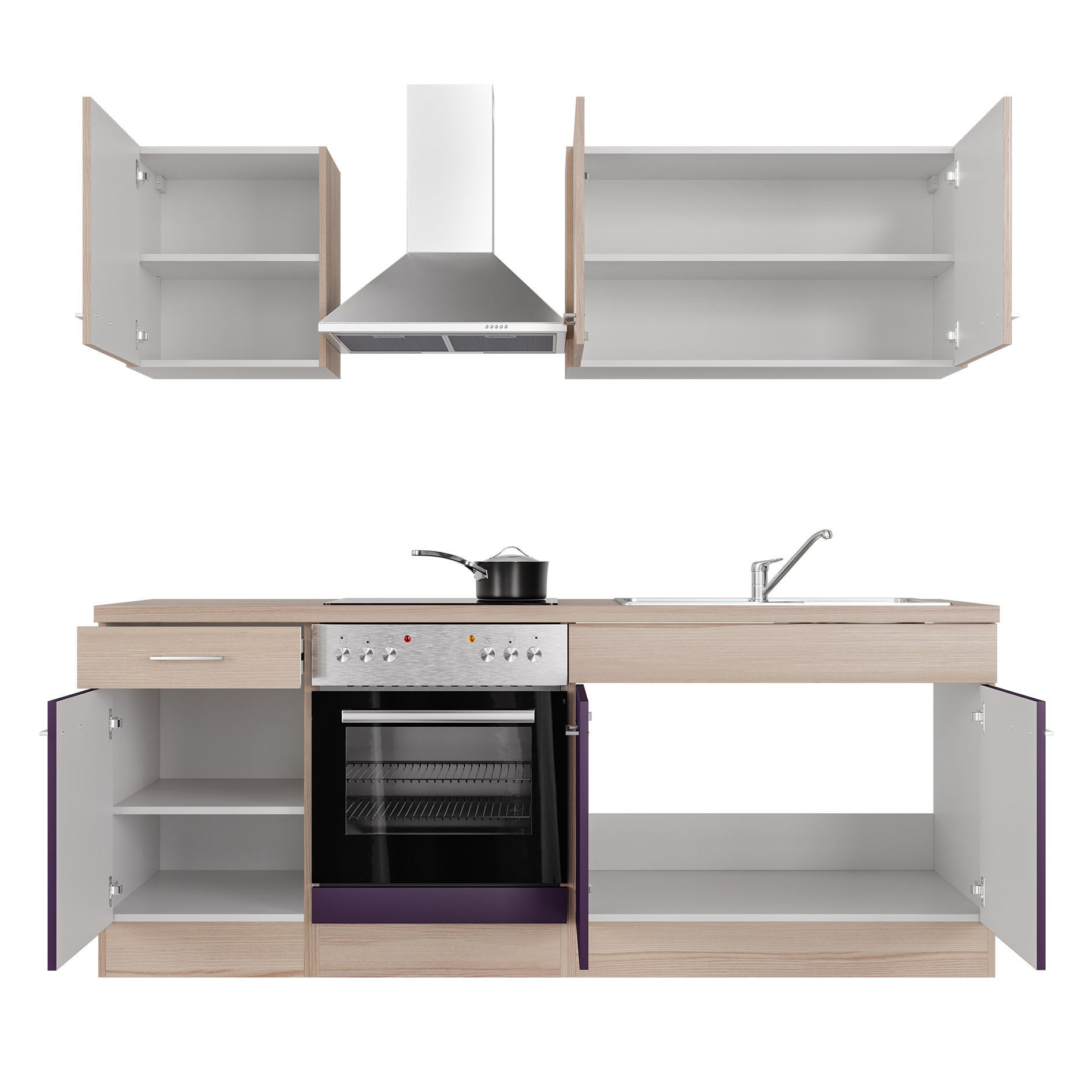 Küchenblock FOCUS - Akazie - aubergine - mit E-Geräten - 210 cm