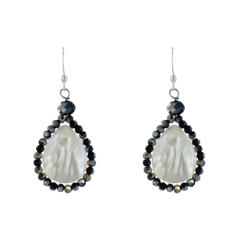 Boucles d'Oreilles Argent Goutte de Nacre Perles de Verre Facettées