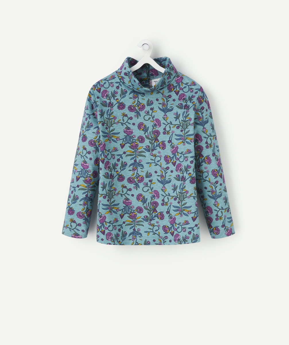 SOUS-PULL BÉBÉ FILLE EN COTON BIO BLEU IMPRIMÉ FLEURI