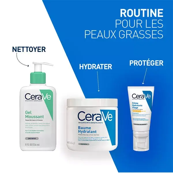 Rotina Facial CeraVe para Pele Oleosa: Gel Espumante 236ml e Creme Facial Hidratante FPS 30 52ml