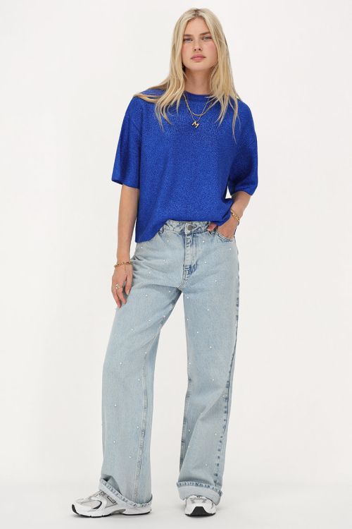 Blauw oversized T-shirt met lurex