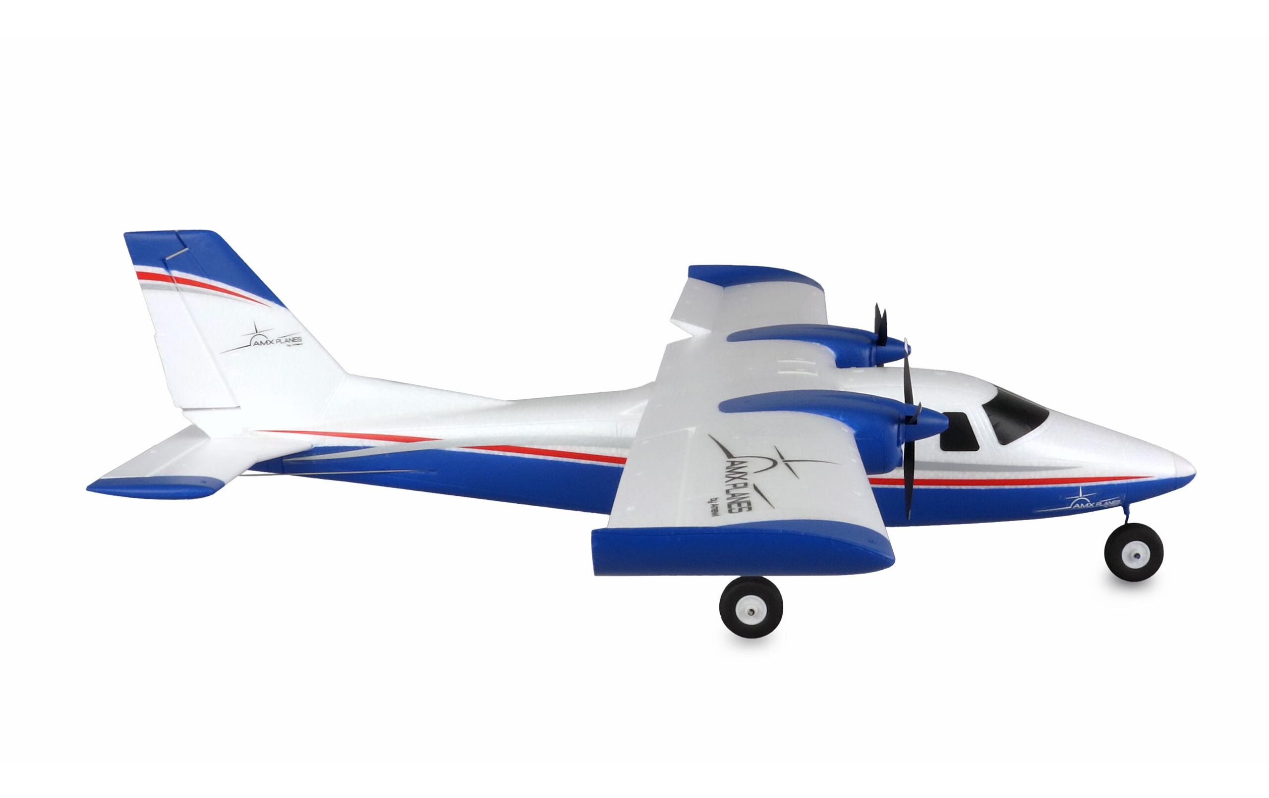 Motorflugzeug P68 Hochdecker 850 mm Blau, PNP<br>Zweimotoriges Trainer-Flugmodell