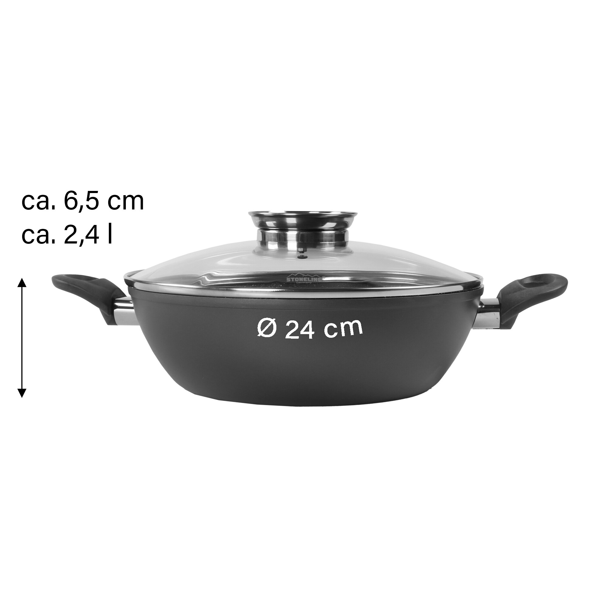 STONELINE® CERAMIC Servierpfanne 24 cm, Keramik-Beschichtung, mit Aroma-Glasdeckel