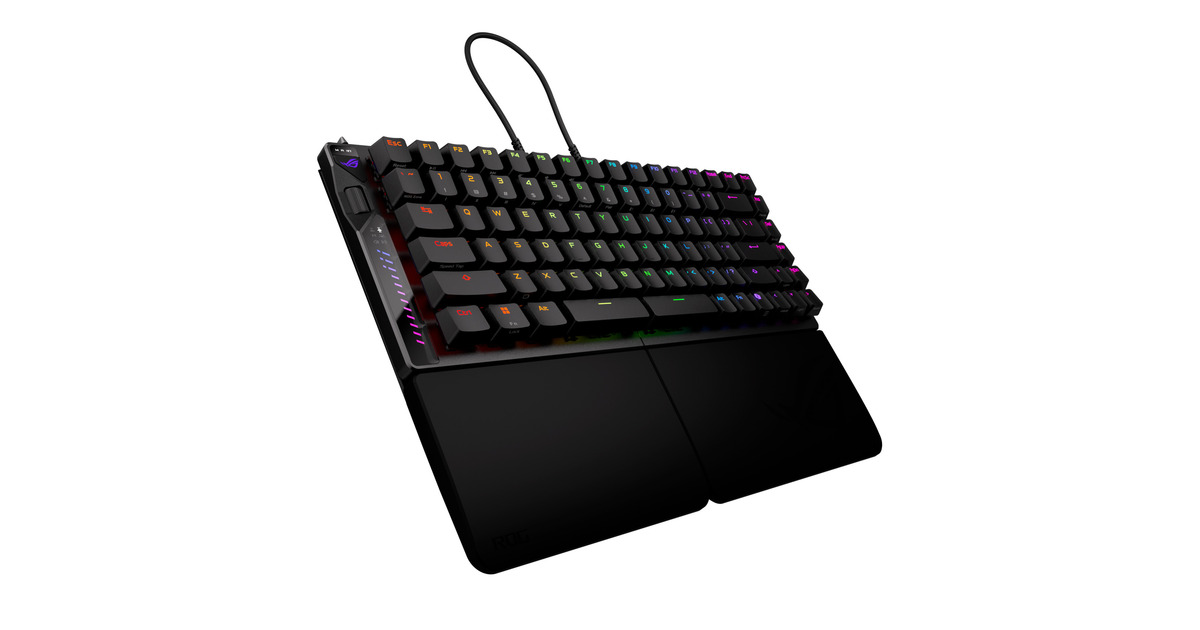 ASUSROG Falcata, gaming toetsenbord  (Zwart, US lay-out, ROG HFX V2, 75%, RGB, USB-C / 2.4GHz / Bluetooth 5.0)