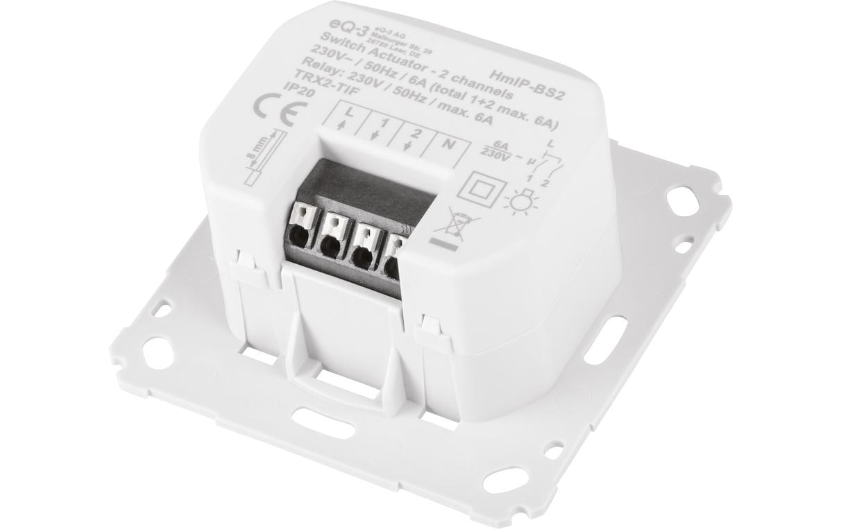Funk-Schaltaktor 2-fach für MarkenschalterEinfach integrieren und zwei Leuchten Smart Schalten – HmIP-BS2