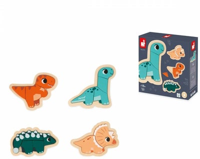 Janod 4 Progressiv Puslespill Dinosaurer 14 Brikker