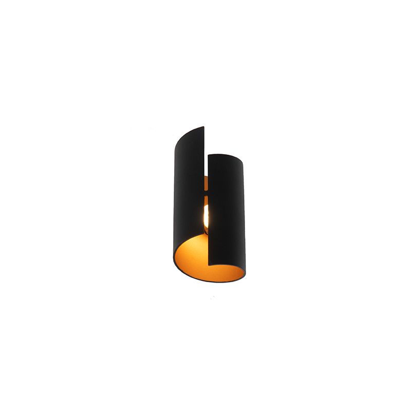 Moderne wandlamp zwart met gouden binnenkant - Faldo