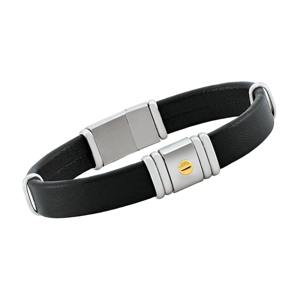Bracelet Jourdan cuir synthétique noir acier vis orCollection Antonio