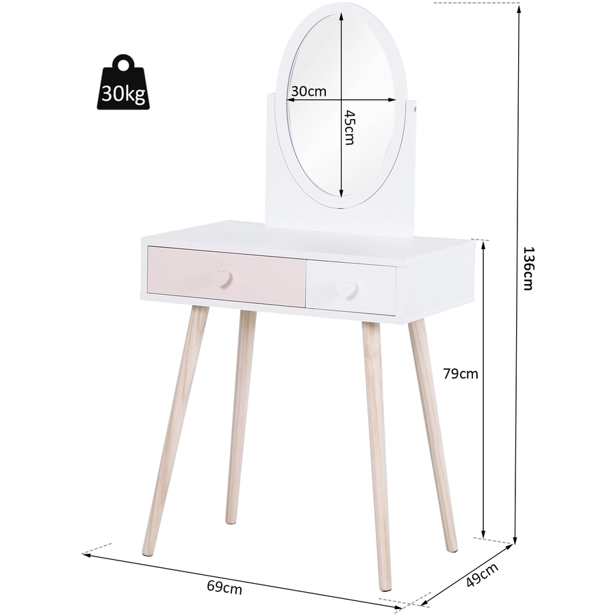HOMCOM Kinder Schminktisch mit Spiegel weiß, rosa