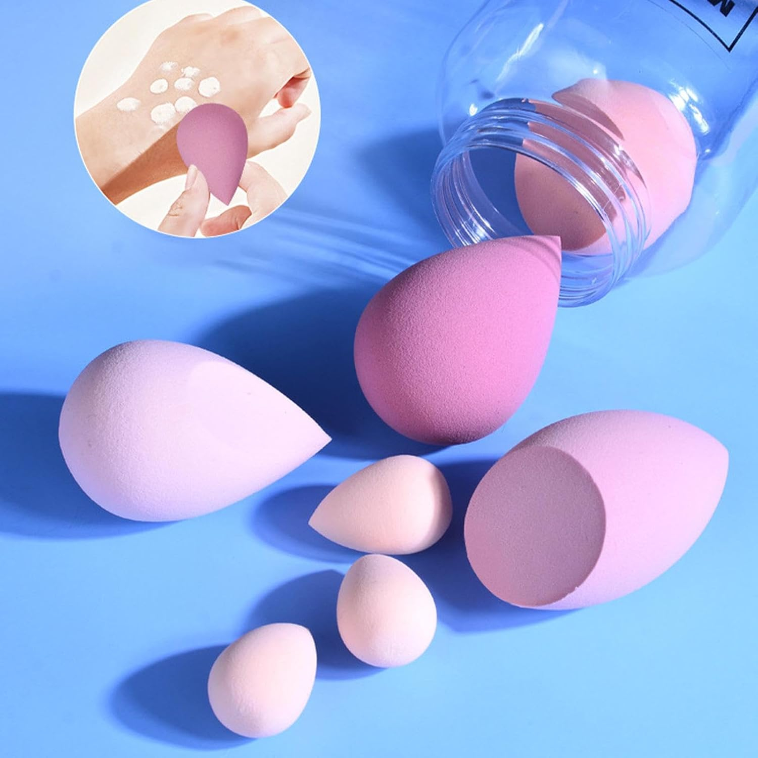 (14-tlg. Set) Make Up Kosmetik Schwamm / Puderquaste / Beauty Blender mit Aufbewahrungsbox - Lila