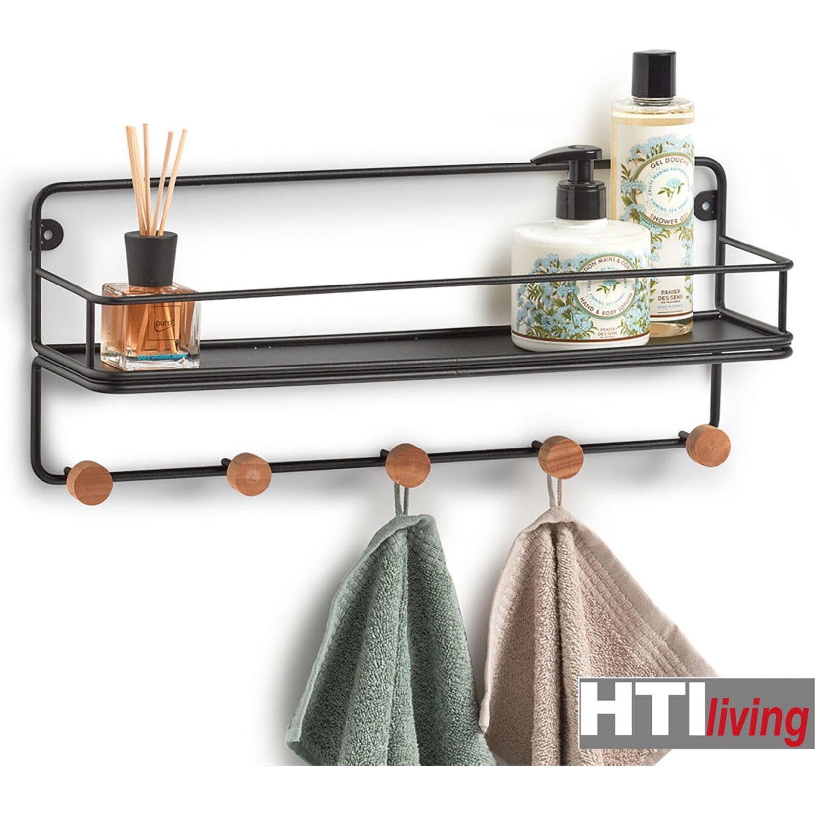HTI-Living Wandregal mit Haken Metall, Holz