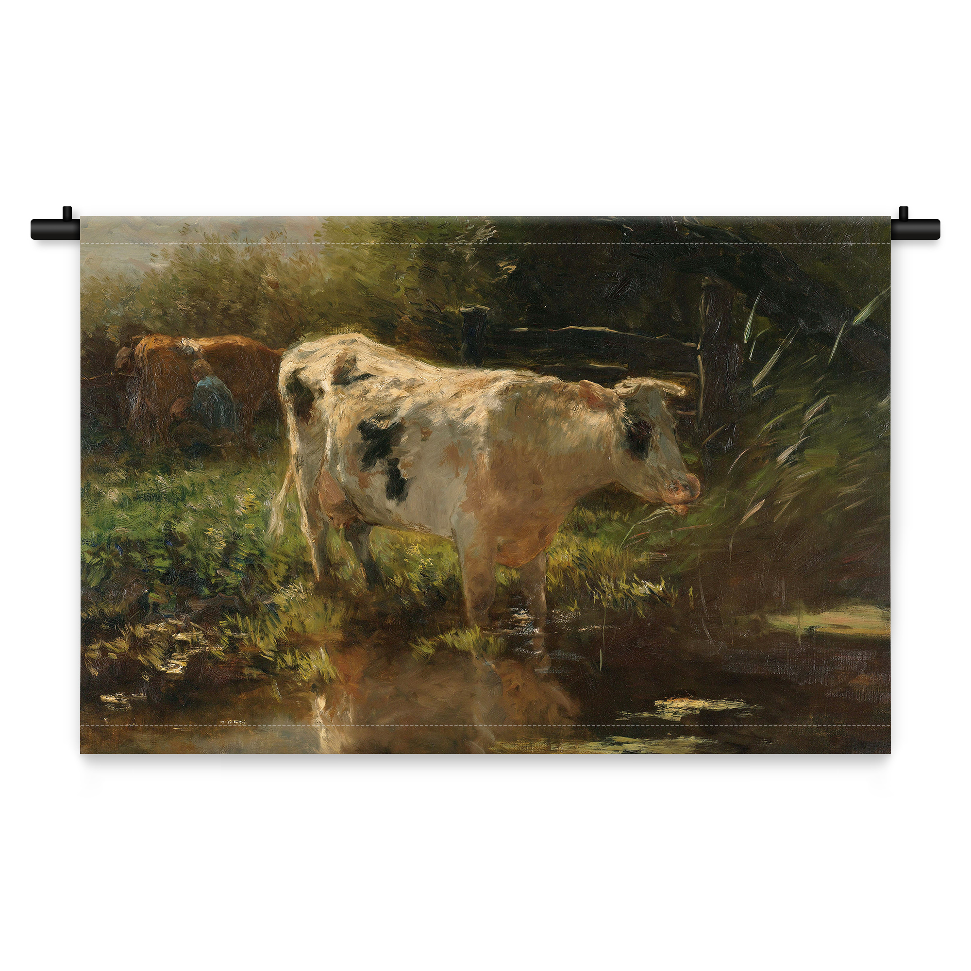 Wandkleed Koe aan de waterkant 120 x 80 cm