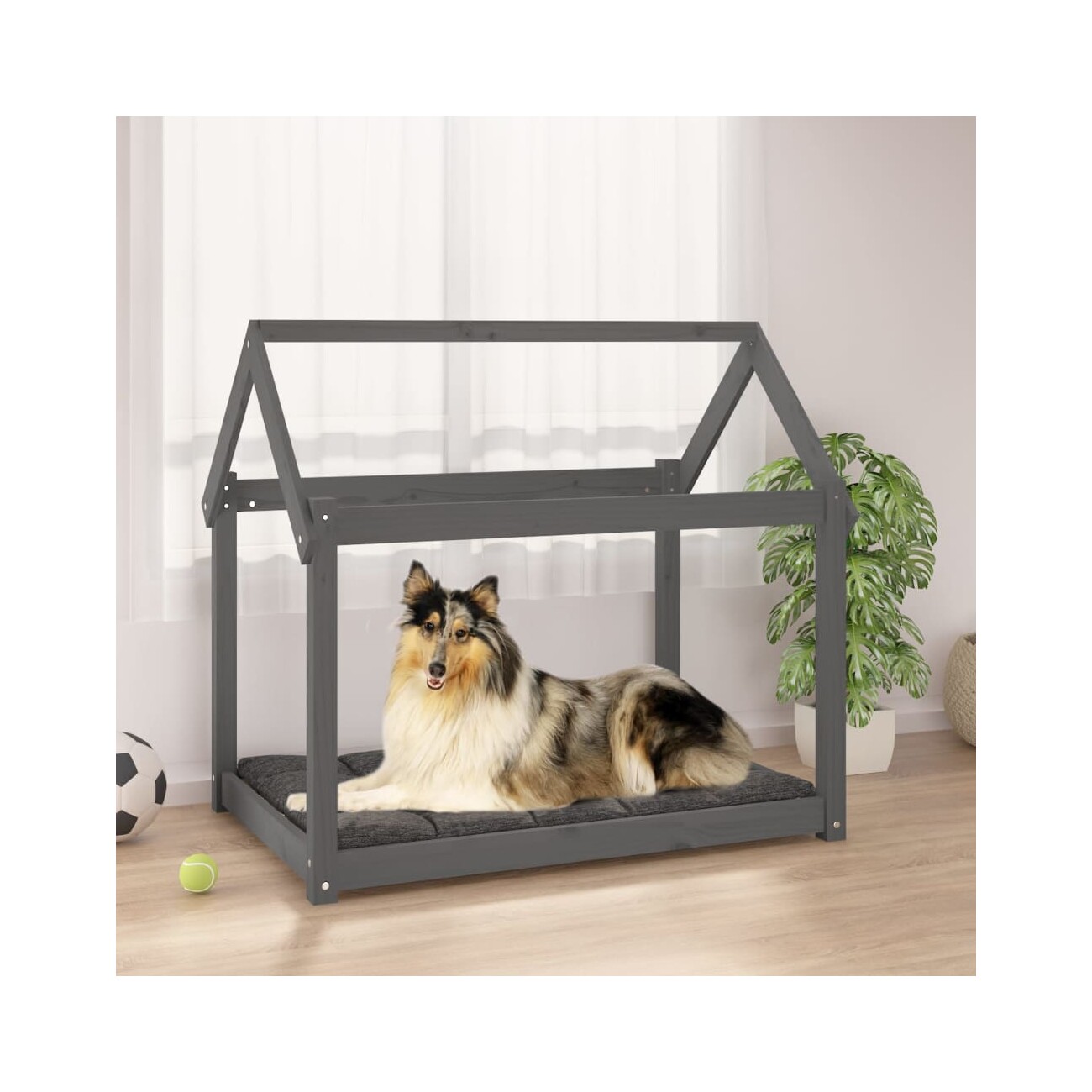 VidaXL Hundebett XL (101x70x90 cm) aus Kiefernholz grau