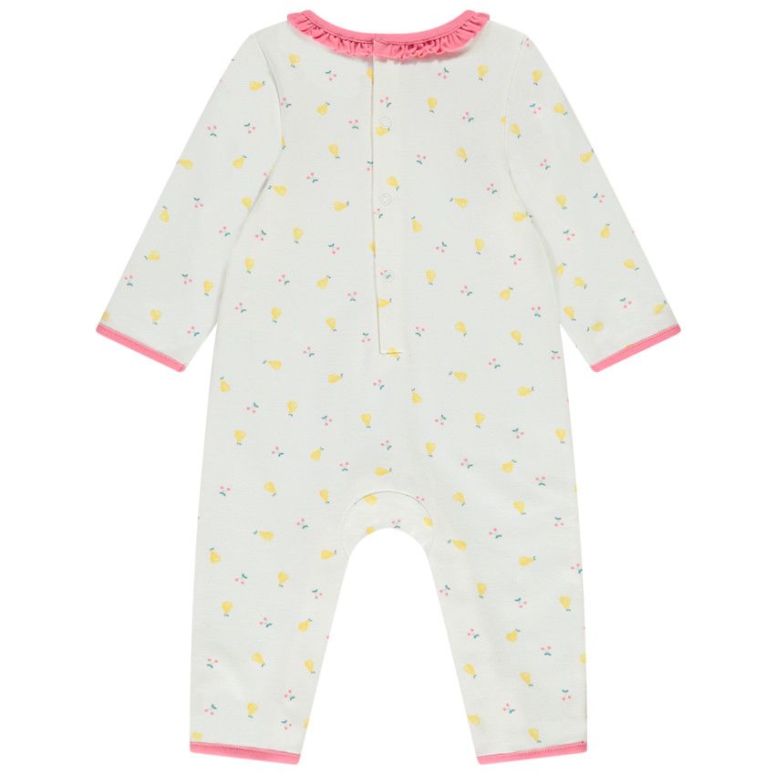 Combinaison longue imprimé poires/cerises pour bébé fille - Ecru