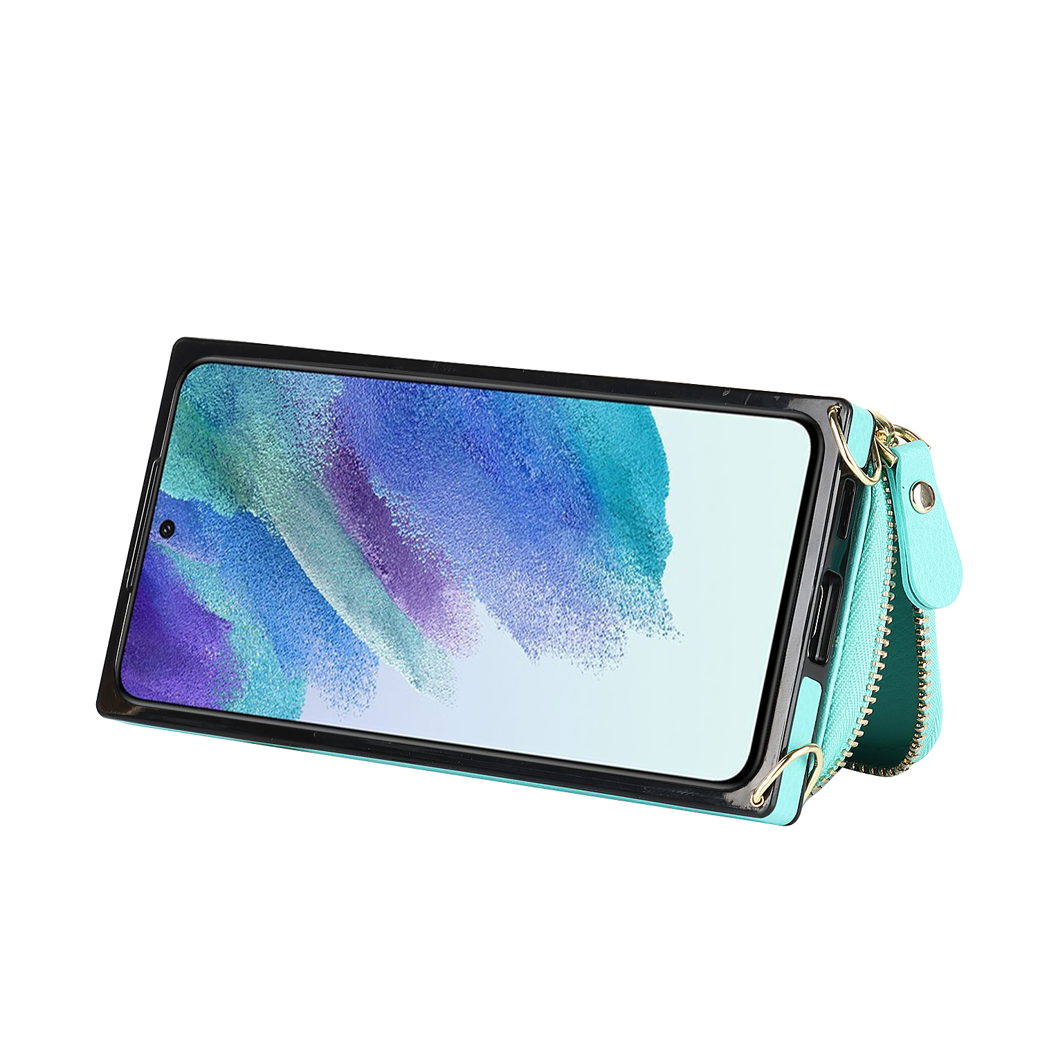Samsung Galaxy S21 FE 5G Necklace Leder Schutz Hülle mit Kartenfächer   Handykette (140cm) - Türkis