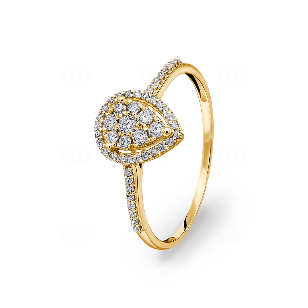 Damenring 750/18 K Gelbgold Tropfen mit Diamanten 0.27 ct H/si